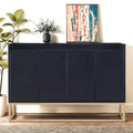 Buffet de 119 cm avec pieds dorés, système d'ouverture par pression, barrière de protection sur le plateau et 4 portes sans poignée
