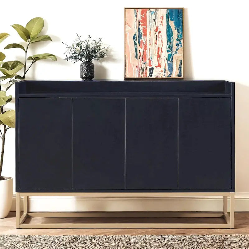 47" Push-Open Sideboard Buffet with Gold Legs, Countertop Fence & 4 Handleless Doors