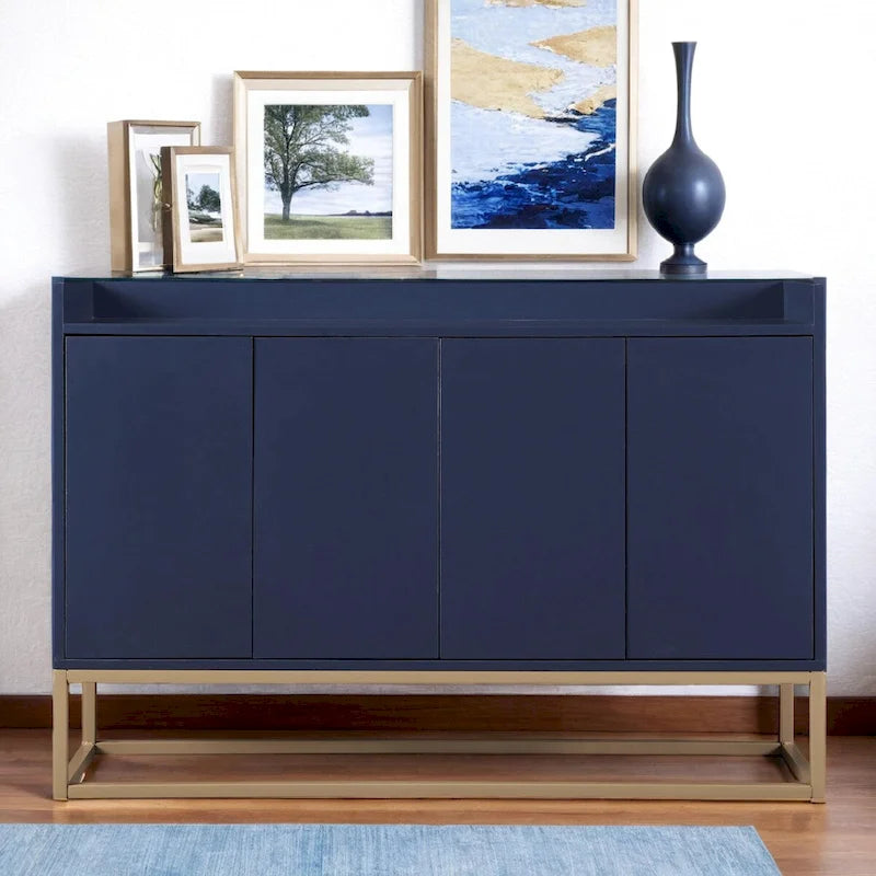 47" Push-Open Sideboard Buffet with Gold Legs, Countertop Fence & 4 Handleless Doors