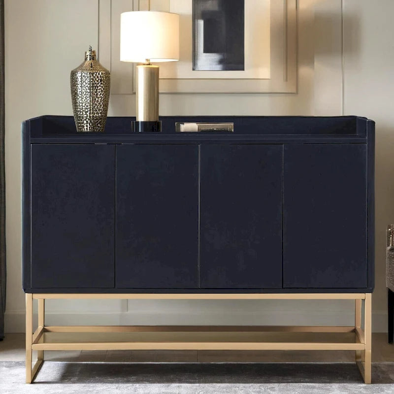 47" Push-Open Sideboard Buffet with Gold Legs, Countertop Fence & 4 Handleless Doors