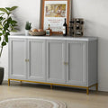 Buffet moderne 4 portes avec plateau en faux marbre, portes rainurées sculptées et pieds en métal