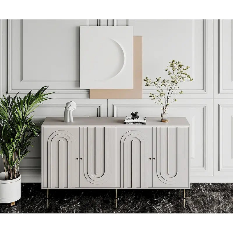 4-Door Glass Sideboard Buffet Cabinet with Adjustable Shelves & Metal Legs