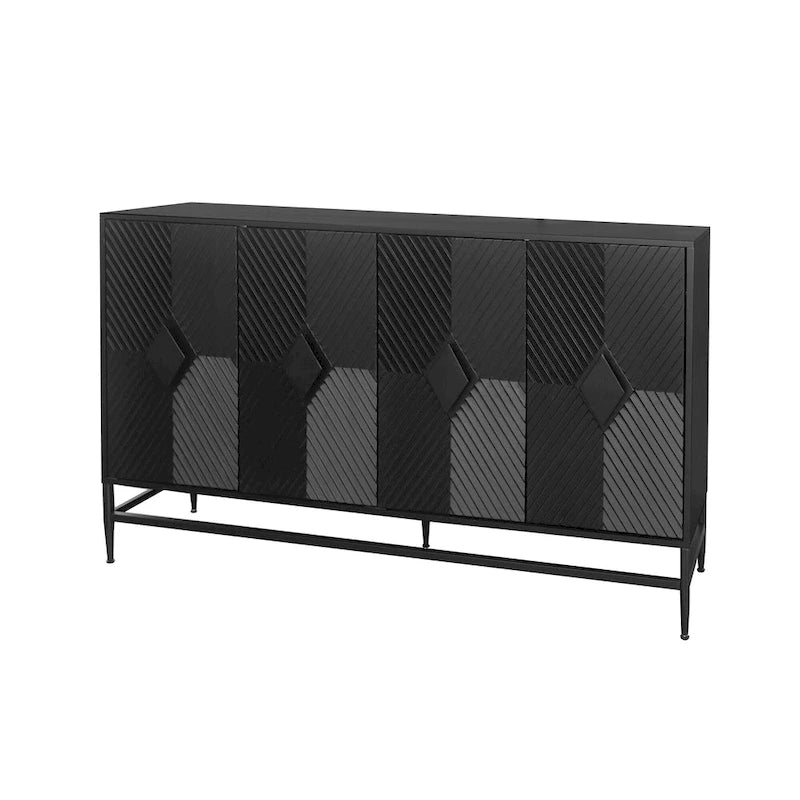 4-Door Glass Sideboard Buffet Cabinet with Adjustable Shelves & Metal Legs