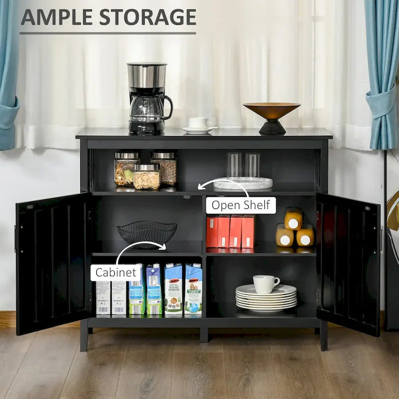Buffet de salle à manger avec 2 portes, étagère ouverte et étagères intérieures réglables – 106 cm