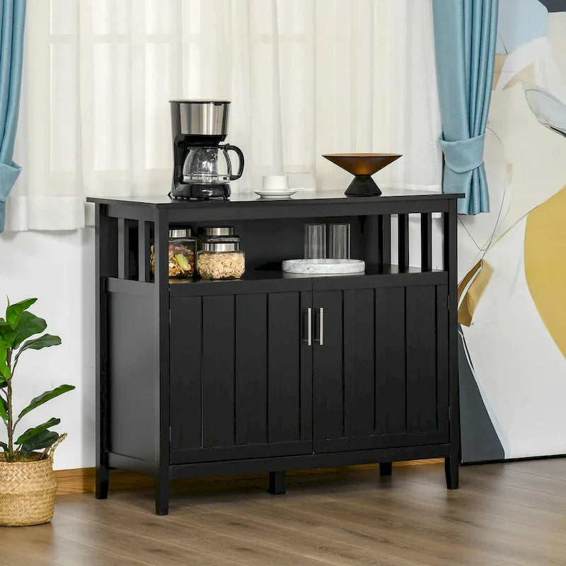 Buffet de salle à manger avec 2 portes, étagère ouverte et étagères intérieures réglables – 106 cm