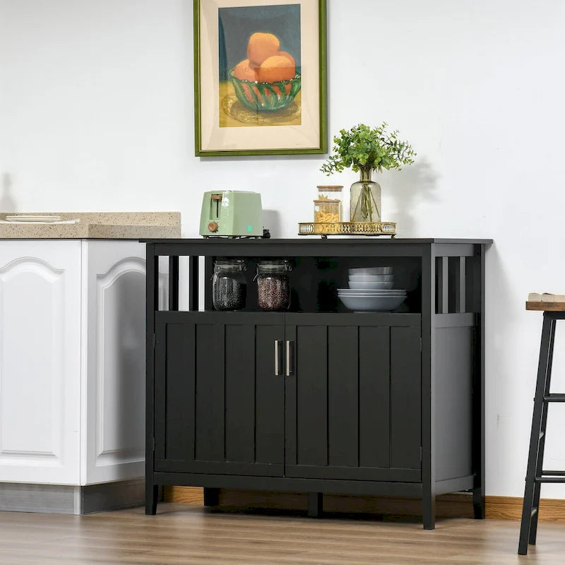 Buffet de salle à manger avec 2 portes, étagère ouverte et étagères intérieures réglables – 106 cm