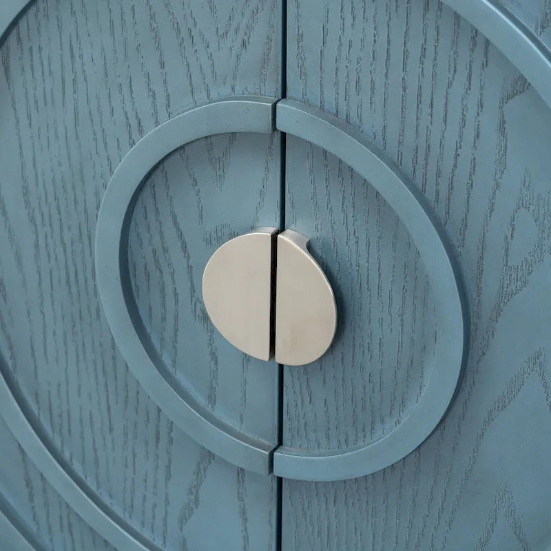 Bahut rétro à 4 portes avec motif rainuré circulaire et poignées rondes en métal