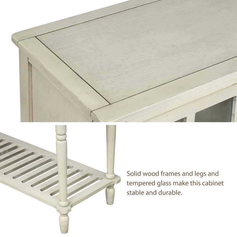 Buffet console de ferme avec portes vitrées, 2 tiroirs et étagère inférieure