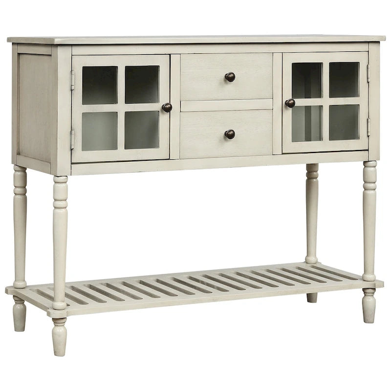 Buffet console de ferme avec portes vitrées, 2 tiroirs et étagère inférieure