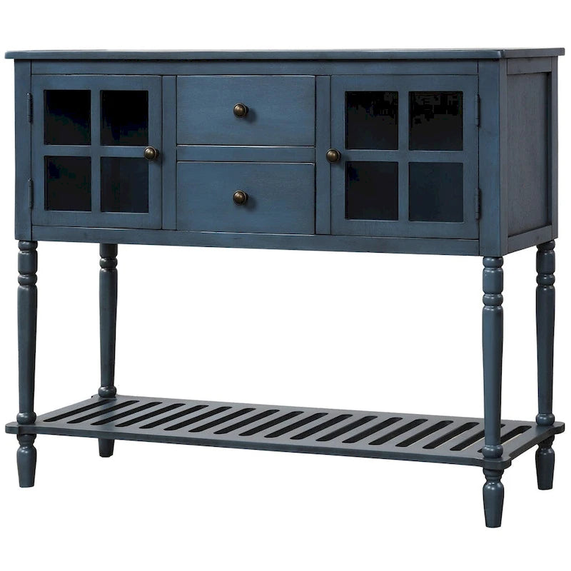 Buffet console de ferme avec portes vitrées, 2 tiroirs et étagère inférieure