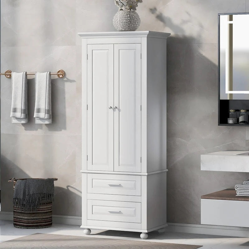 Armoire de rangement haute avec 2 tiroirs, 2 portes et étagères réglables – Certifiée CARB P2