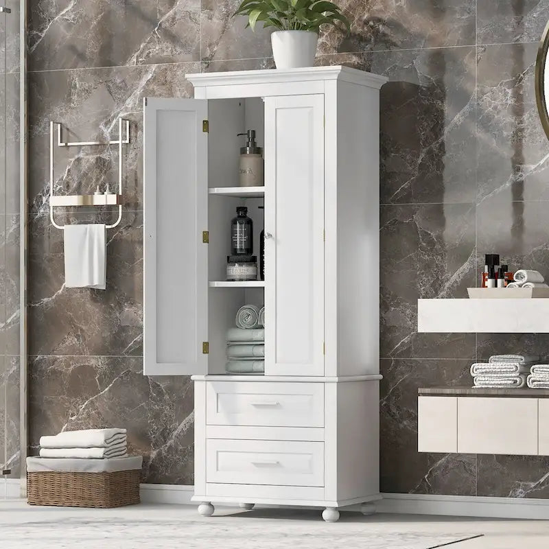 Armoire de rangement haute avec 2 tiroirs, 2 portes et étagères réglables – Certifiée CARB P2
