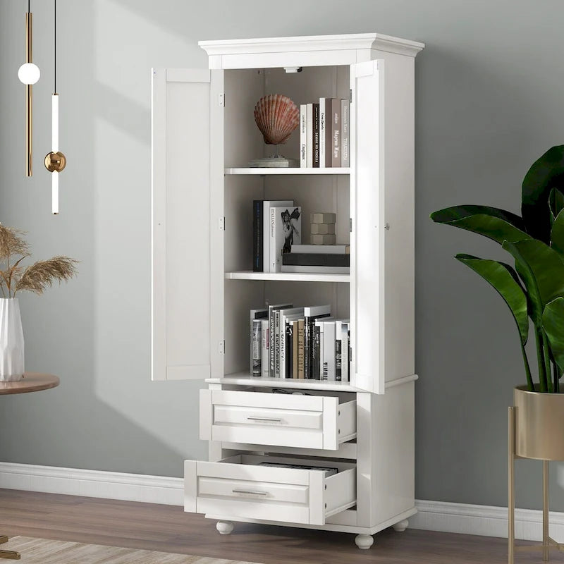 Armoire de rangement haute avec 2 tiroirs, 2 portes et étagères réglables – Certifiée CARB P2