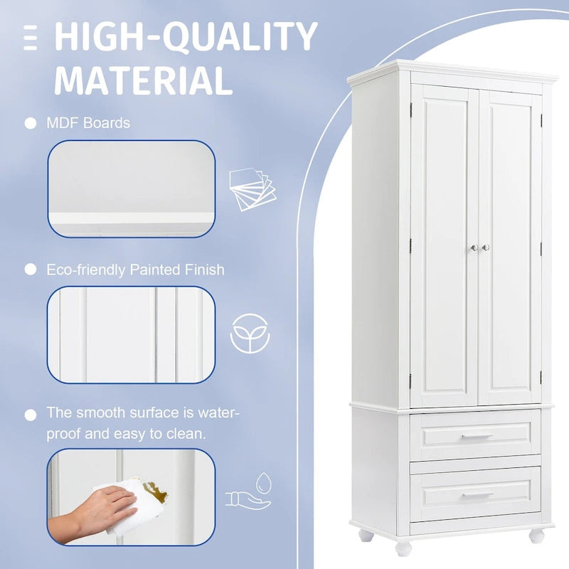 Armoire de rangement haute avec 2 tiroirs, 2 portes et étagères réglables – Certifiée CARB P2
