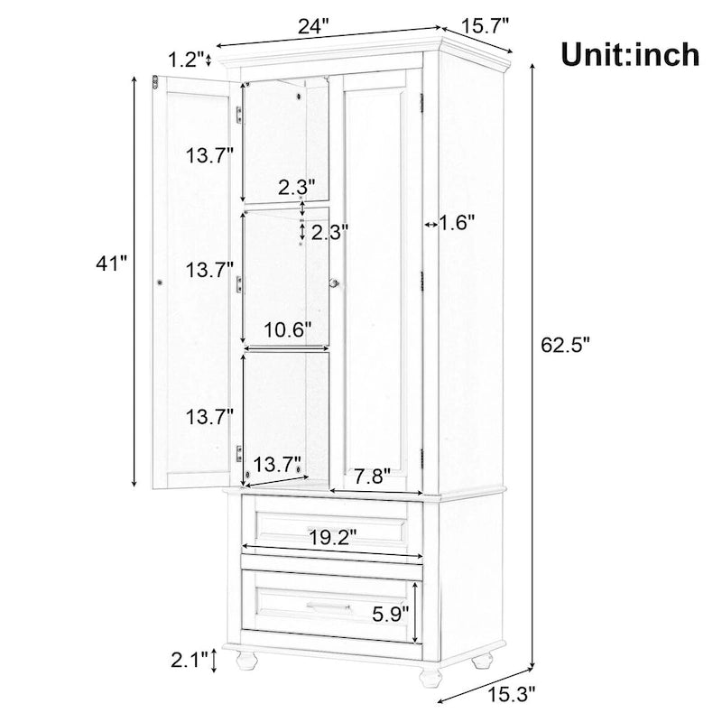 Armoire de rangement haute avec 2 tiroirs, 2 portes et étagères réglables – Certifiée CARB P2