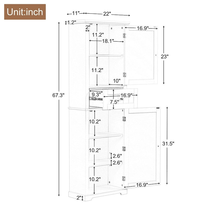 Armoire de salle de bain haute sur pied avec tiroir