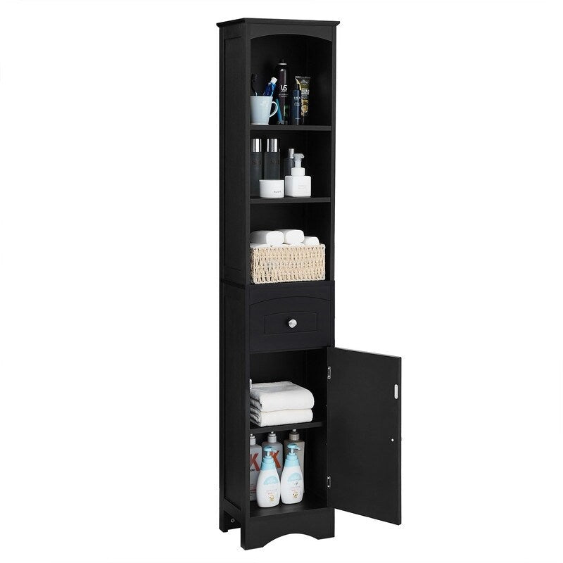 Meuble de Rangement Salle de Bain Autonome avec Tiroir, Étagère Réglable et Kit Anti-Basculement – MDF P2