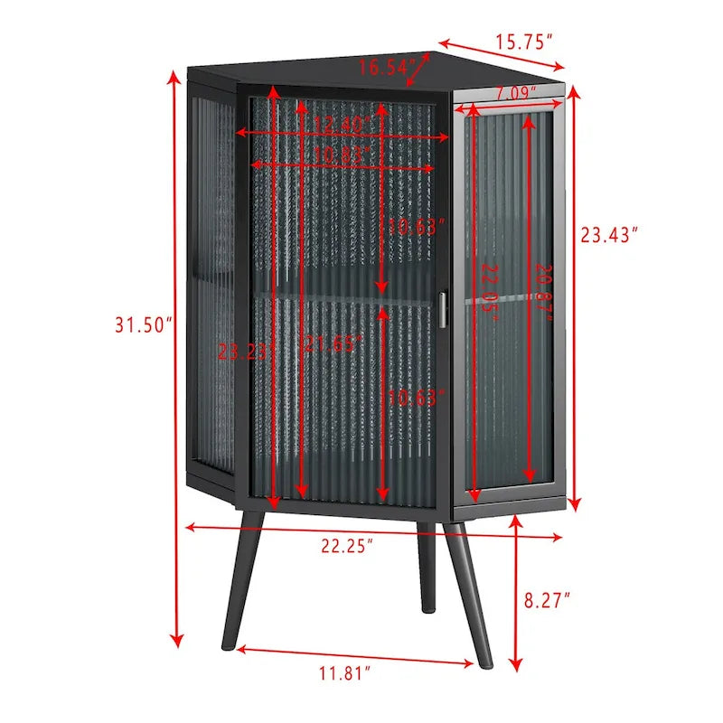 Meuble d'angle bas avec porte en verre trempé et 2 étagères de rangement