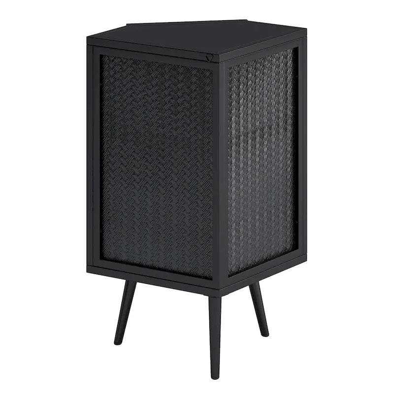 Meuble d'angle bas avec porte en verre trempé et 2 étagères de rangement