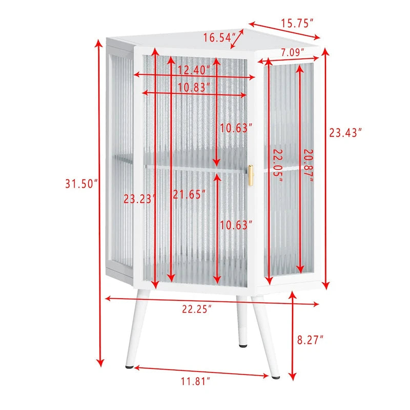 Meuble d'angle bas avec porte en verre trempé et 2 étagères de rangement