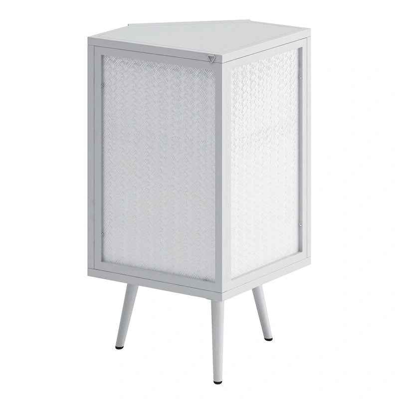 Meuble d'angle bas avec porte en verre trempé et 2 étagères de rangement