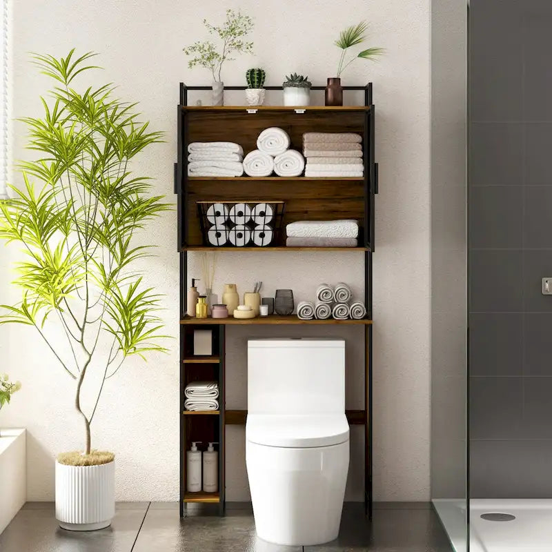 Meuble de rangement pour WC avec porte en maille de fer et porte-papier toilette