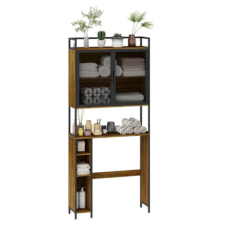 Meuble de rangement pour WC avec porte en maille de fer et porte-papier toilette