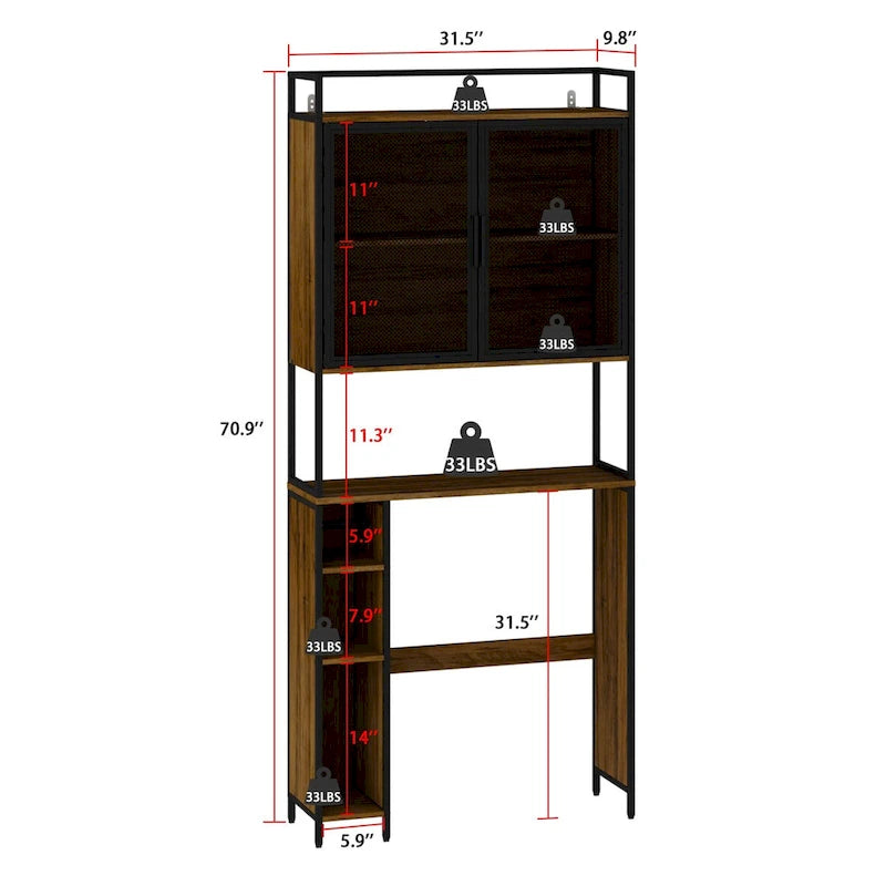 Meuble de rangement pour WC avec porte en maille de fer et porte-papier toilette