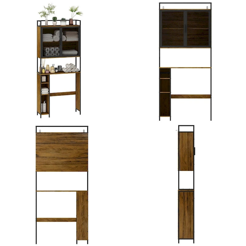 Meuble de rangement pour WC avec porte en maille de fer et porte-papier toilette