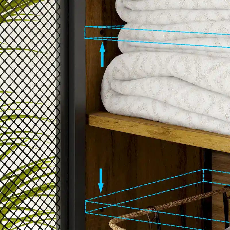 Meuble de rangement pour WC avec porte en maille de fer et porte-papier toilette