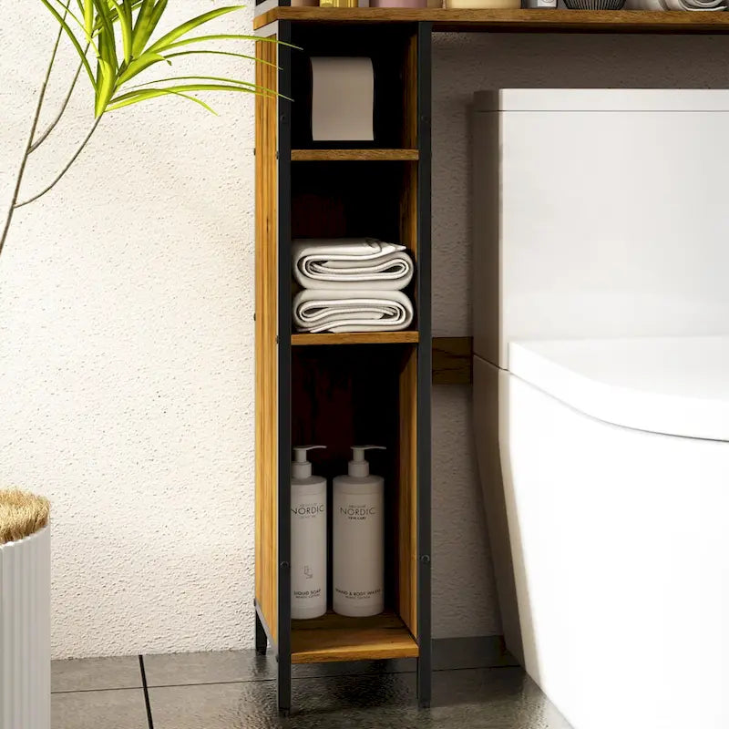 Meuble de rangement pour WC avec porte en maille de fer et porte-papier toilette
