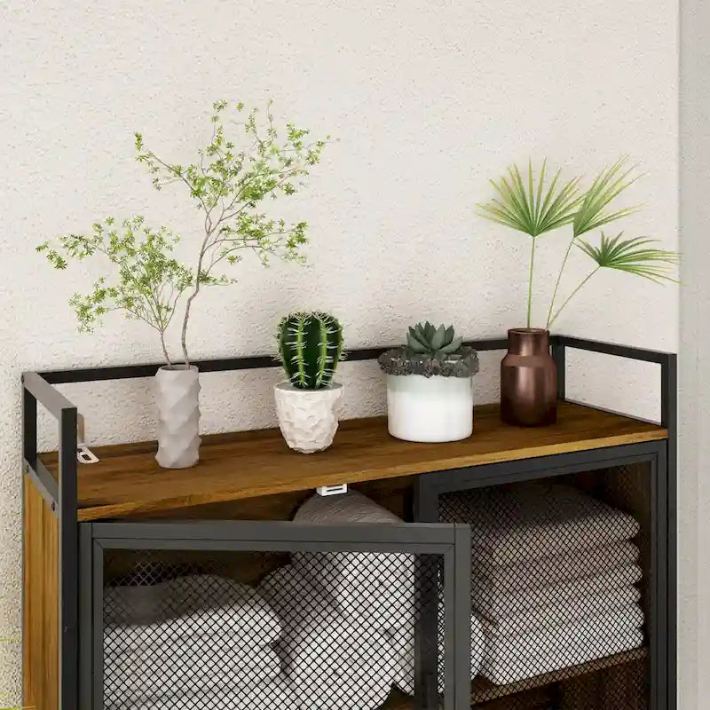Meuble de rangement pour WC avec porte en maille de fer et porte-papier toilette