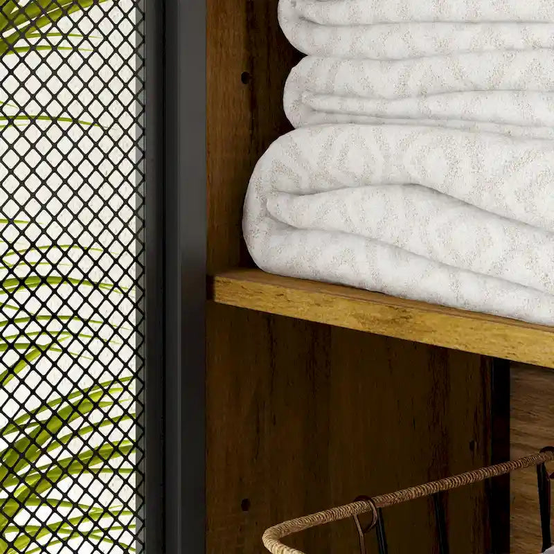 Meuble de rangement pour WC avec porte en maille de fer et porte-papier toilette