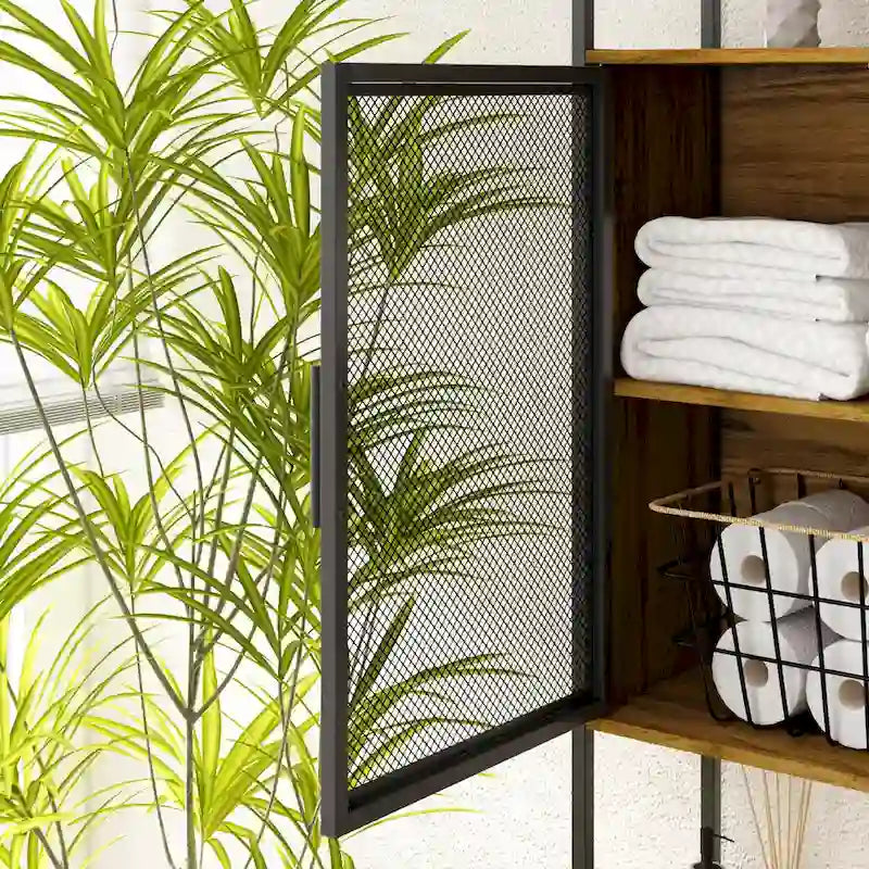 Meuble de rangement pour WC avec porte en maille de fer et porte-papier toilette