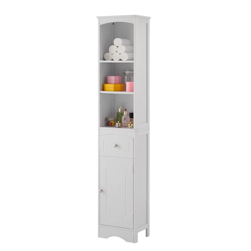 Meuble de Rangement Salle de Bain Étroit 170cm avec Tiroir, Étagères Ouvertes & Étagère de Porte Réglable