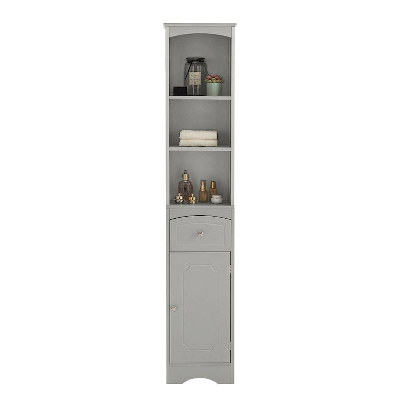 Meuble de Rangement Salle de Bain Étroit 170cm avec Tiroir, Étagères Ouvertes & Étagère de Porte Réglable