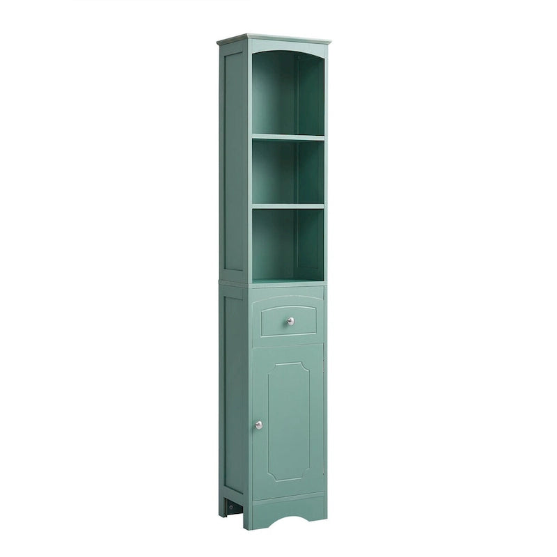 Meuble de Rangement Salle de Bain Étroit 170cm avec Tiroir, Étagères Ouvertes & Étagère de Porte Réglable