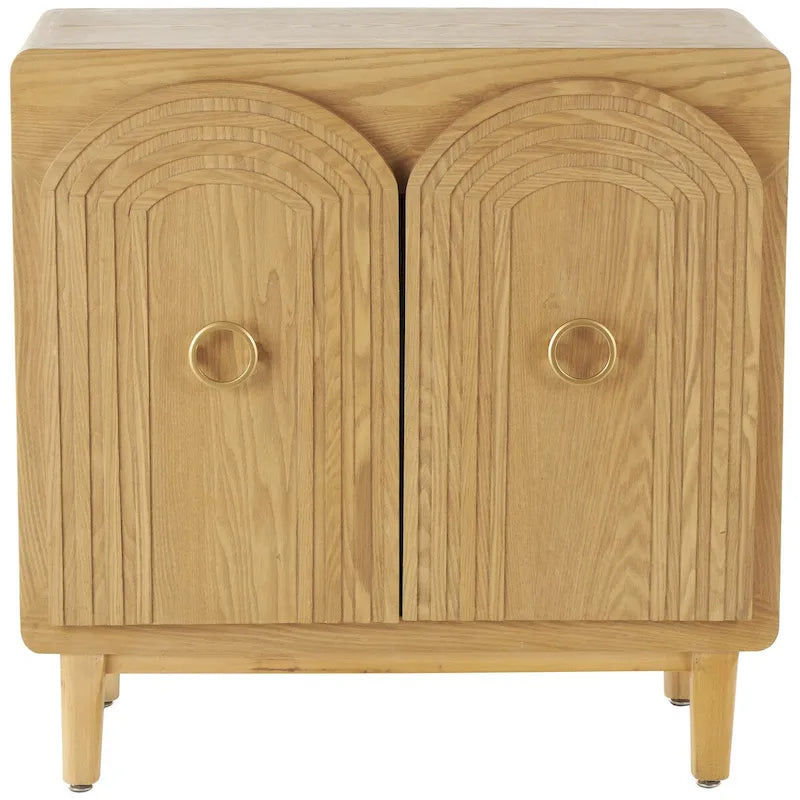 Art Deco Carved Arch 2-Door Storage Cabinet with Gold Ring Handles