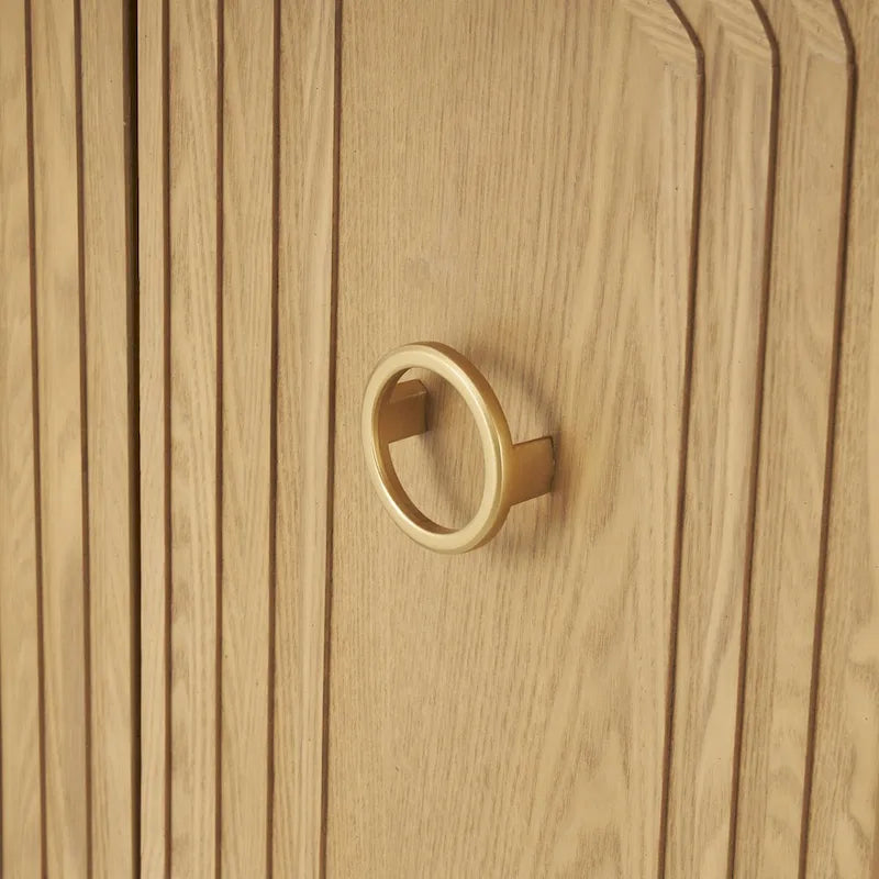 Art Deco Carved Arch 2-Door Storage Cabinet with Gold Ring Handles