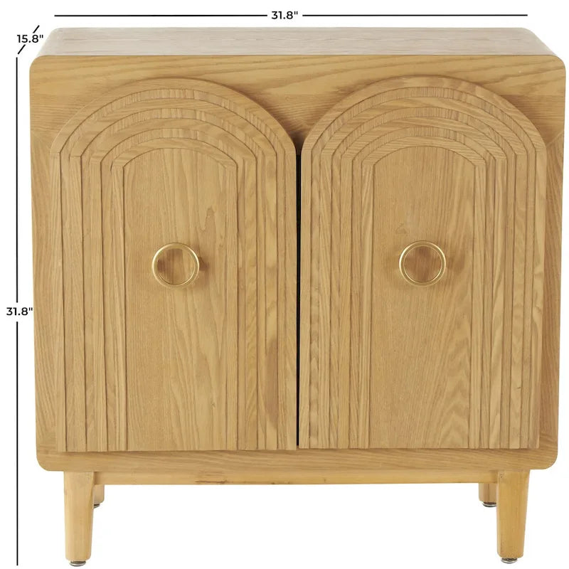 Meuble de rangement à 2 portes sculptées style Art déco avec poignées en anneau doré