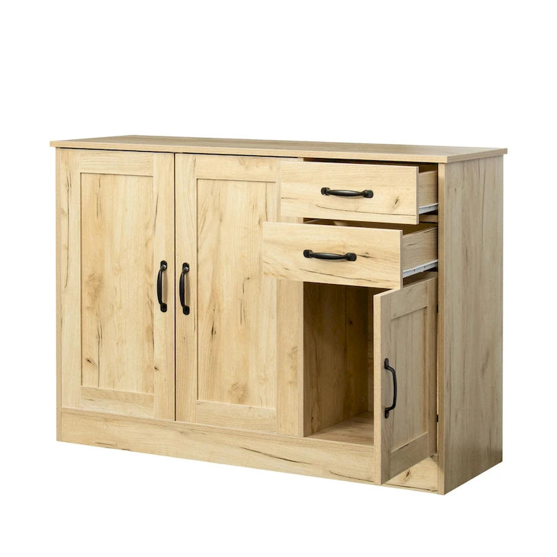 Buffet en bois avec 3 portes, 2 tiroirs et étagère amovible – Finition mélaminée 109 cm