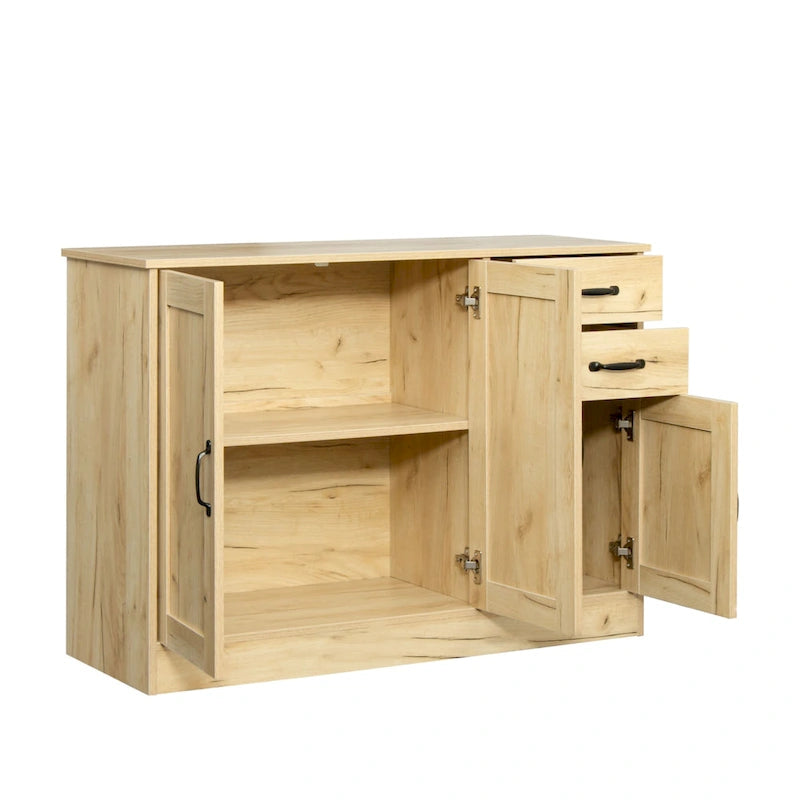 Buffet en bois avec 3 portes, 2 tiroirs et étagère amovible – Finition mélaminée 109 cm