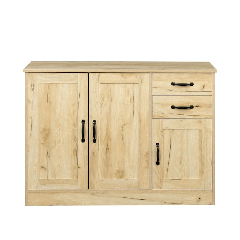 Buffet en bois avec 3 portes, 2 tiroirs et étagère amovible – Finition mélaminée 109 cm