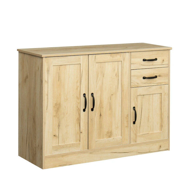 Buffet en bois avec 3 portes, 2 tiroirs et étagère amovible – Finition mélaminée 109 cm