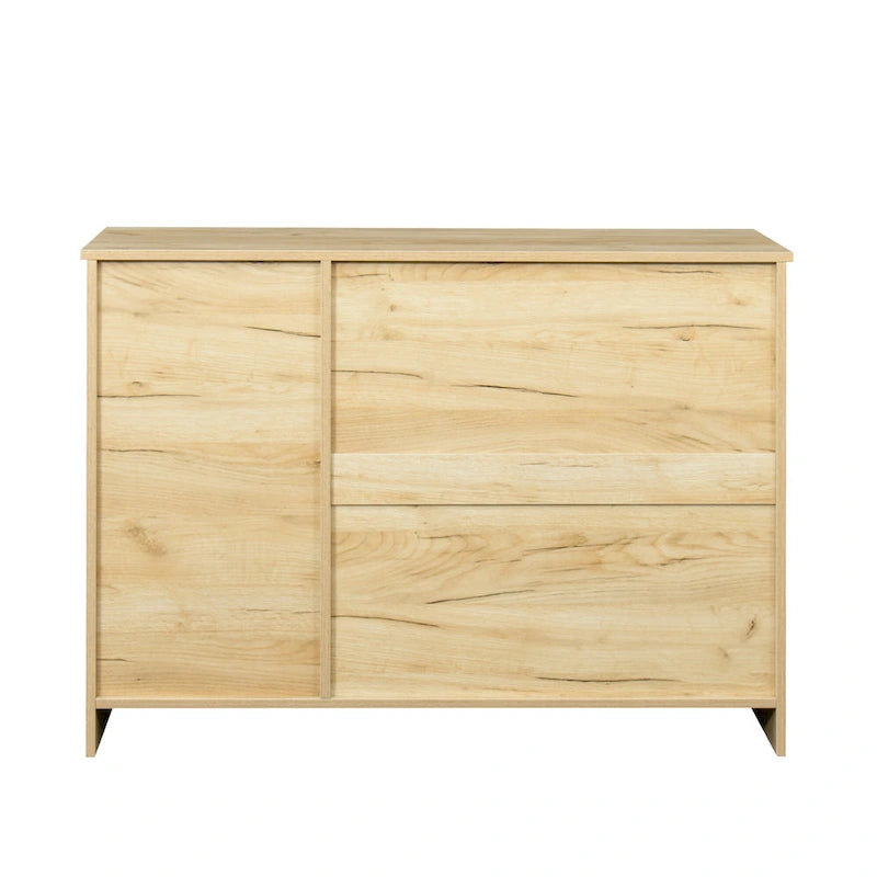 Buffet en bois avec 3 portes, 2 tiroirs et étagère amovible – Finition mélaminée 109 cm